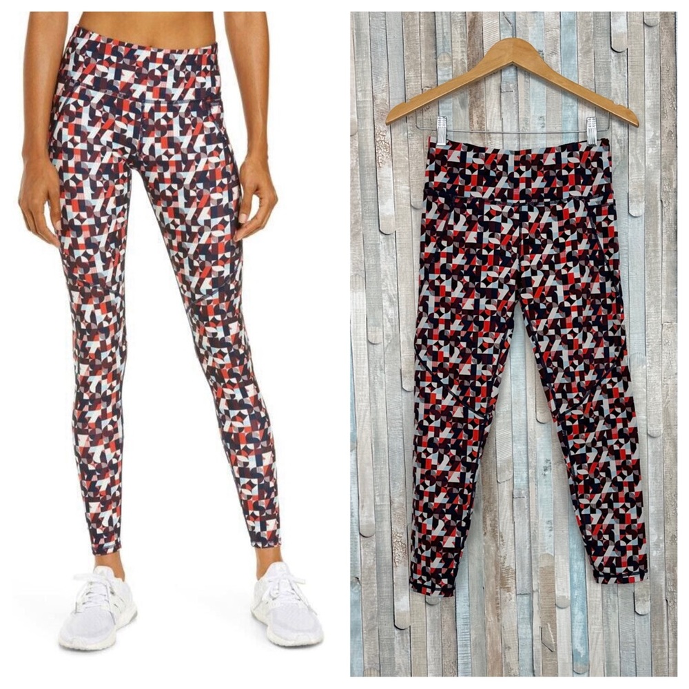 Sweaty Betty S Red Retro Geometric Print High Rise Waist Power 7/8 Legging Tight
